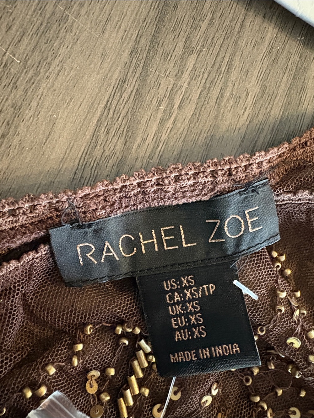 Sheer Embellished Brown V-Neck Mesh Tank Top - Picture 11 of 17